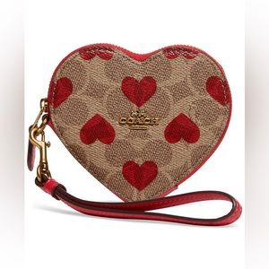 COACH Heart Coin Case In Signature Canvas With Heart Print